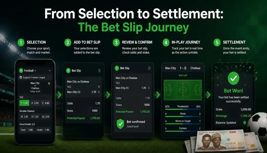 Sports betting bet slip journey illustration